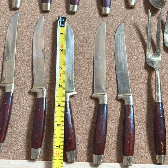 Antique Cocktails Forks Knives Spoons Royal Crown Design Rose Wood Handles - Picture 13 of 17